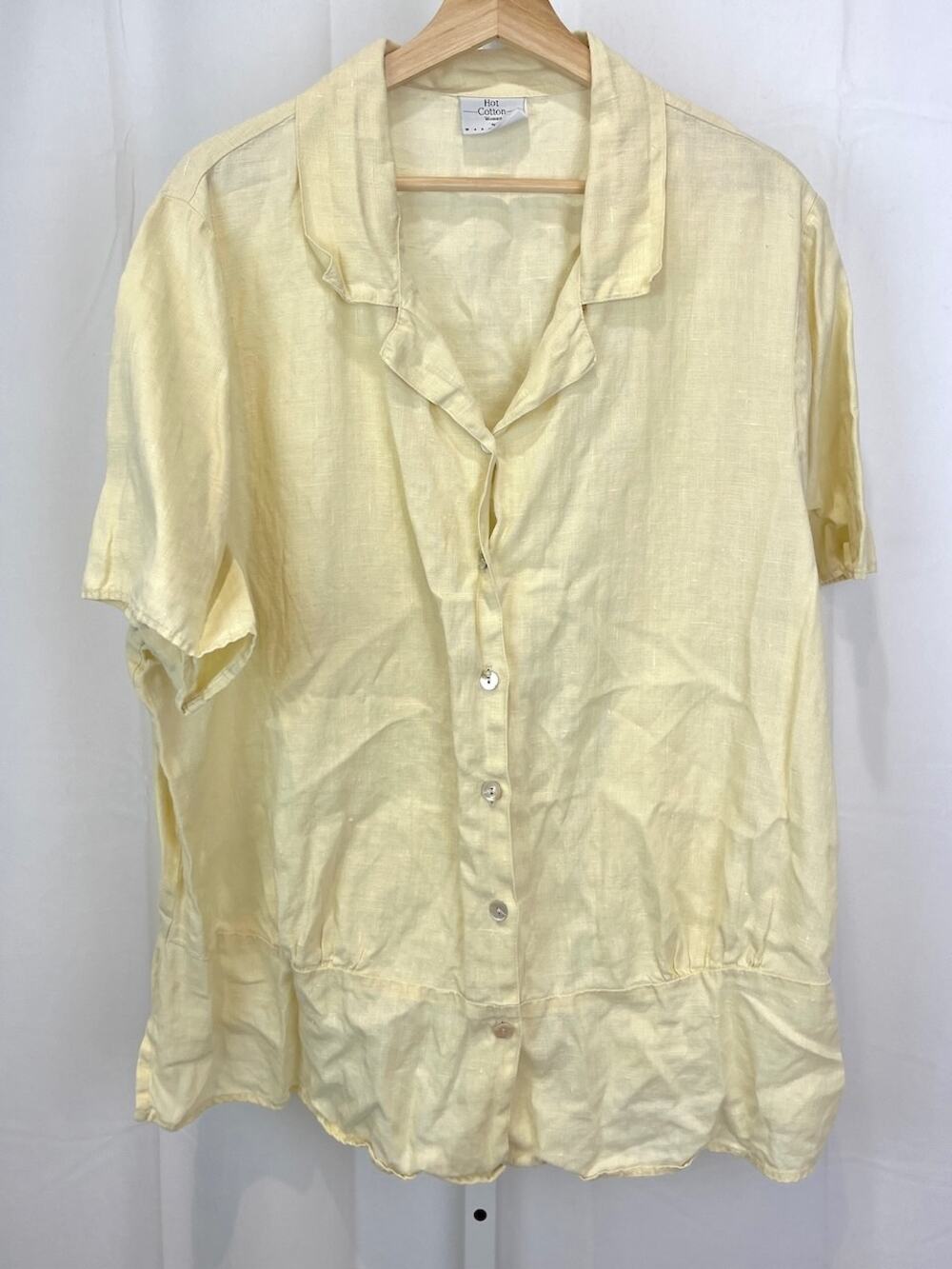 HOT COTTON  EST 2X Plus Marc Ware Woman Button Front Short Sleeve Shirt Yellow